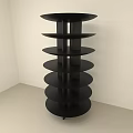 Modern Black Circular Tiered Shelving Unit With Multiple Shelves In Minimalist White Room