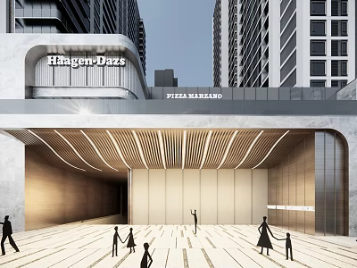 Modern Entrance Gate Design For Urban Plaza With Elegant Facade And High Rise Buildings 3d model