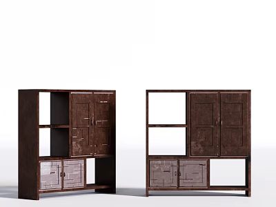 Dark Brown Wooden Modern Storage Cabinet Shelves With Open Compartments And Closed Doors 3d model