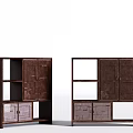 Dark Brown Wooden Modern Storage Cabinet Shelves With Open Compartments And Closed Doors