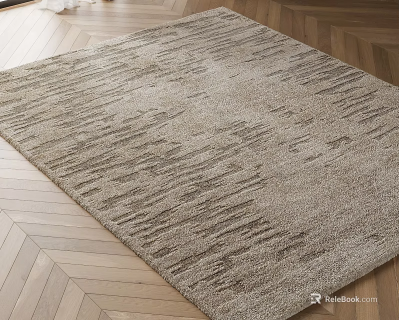 Natural Light Brown Square Rug With Woven Texture On Herringbone Wooden Floor 3d model 