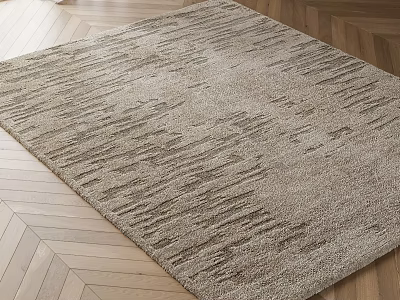 Natural Light Brown Square Rug With Woven Texture On Herringbone Wooden Floor 3d model