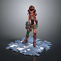 Steampunk Style Female 3D Character With Goggles Standing On Metal Shard Platform