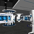 Futuristic Interior Space With White Curved Structures And Blue Lighting Accents