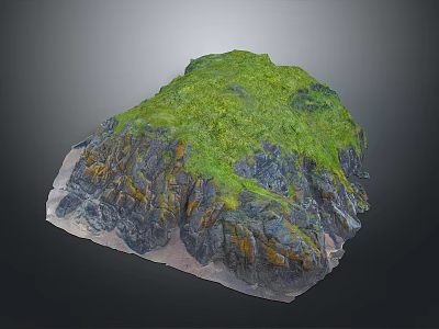 Natural Rocky Terrain Covered With Green Grass And Soil Rock Formation 3d model