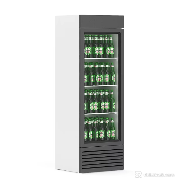 Glass Door Beverage Refrigerator Filled with Green Bottled Drinks for 3d model 