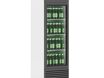 Glass Door Beverage Refrigerator Filled with Green Bottled Drinks for 3d model