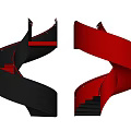 Modern Spiral Staircase Design With Red And Black Curved Structure And Stylish Steps