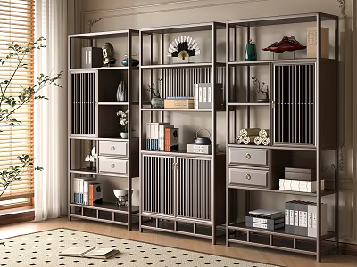 Modern Chinese Style Display Cabinet With Multiple Compartments Books Decorative Items And Drawers 3d model
