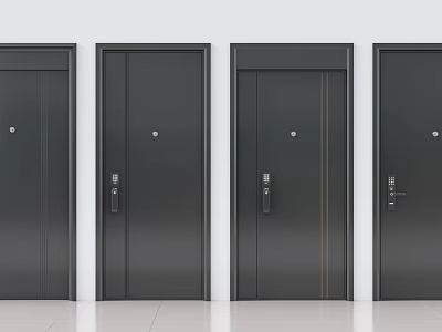 Modern Black Security Doors With Distinctive Handle And Panel Designs 3d model