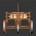 Wooden Mechanical Cart Model with Intricate Gear System and Red Wheel Design