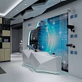 Modern Data Center Interior Featuring White Walls Blue Tech Graphics And Equipment Racks 3d model