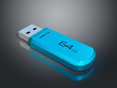 Blue USB 3.0 Flash Drive With 64 GB Storage Capacity And Shiny Design 3d model