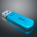 Blue USB 3.0 Flash Drive With 64 GB Storage Capacity And Shiny Design 3d model
