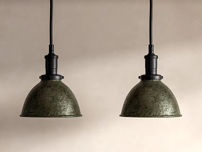 Two Green Textured Dome Shaped Modern Pendant Lights Hanging On Light Colored Wall 3d model
