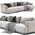 Modern Minimalist Light Gray Three-Seater Sofa With Decorative Pillows And Throw Blanket 3d model