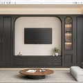 Modern Dark TV Stand Design With Integrated Cabinetry Open Shelves And Storage Drawers