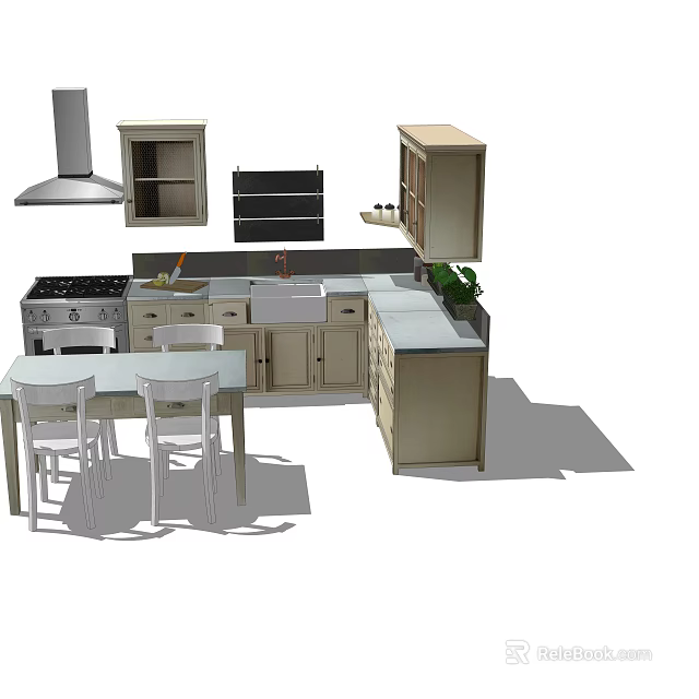 Modern Kitchen Interior With Cabinets Island Countertop Sink Stove And Chairs 3d model 