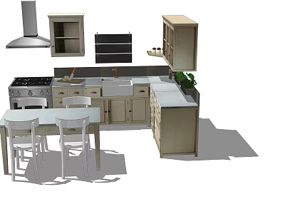 Modern Kitchen Interior With Cabinets Island Countertop Sink Stove And Chairs 3d model