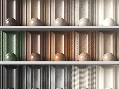 Soft Wall Panels With Various Colors And Textures On Shelves 3d model