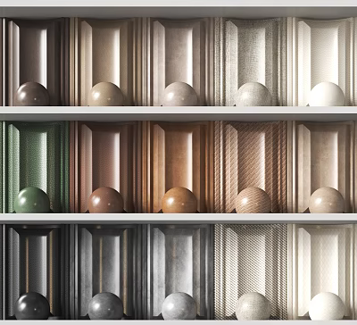 Soft Wall Panels With Various Colors And Textures On Shelves 3d model