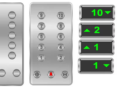Switch Panel with Digital Buttons Arrow Symbols and Green Number 3d model