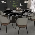Modern Luxury Dining Table Set With Round Marble Top And Six Light Colored Chairs 3d model