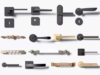 Various Design Door Handles In Modern And Classic Styles With Metal And Brass Materials 3d model