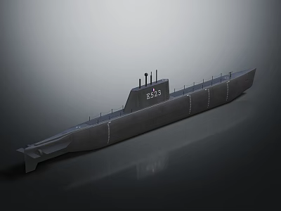 Military Weapon Submarine Gray Hull SS-2 Marking Mast And Antenna Structures 3d model