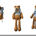 Brown Teddy Bear Stuffed Doll Wearing Grey Hoodie Three Angles Detailed View