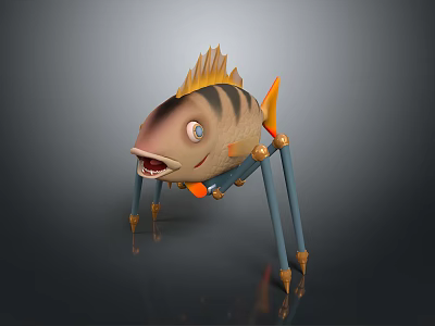 Unique Cartoon Fish Shaped Household Decor Item With Spider Legs And Stripe Pattern 3d model