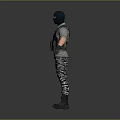 Tactical Character With Blue Vest Camouflage Pants Black Balaclava And Gloves
