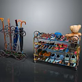 Multilayer Shoe Cabinet With Colorful Shoes And Decorative Teddy Bear On Shelves