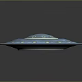 Blue Circular Spacecraft with Yellow Lights and Green Halo in Space
