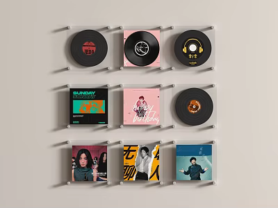 Decorative Vinyl Record Shape Wall Hanging with Multiple Album Cover Designs 3d model