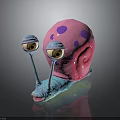 Pink Shell Snail Toy With Purple Spots Blue Antennae And Large Yellow Eyes
