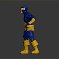 Muscular Superhero Game Movie Character In Blue Yellow Costume With Goggles