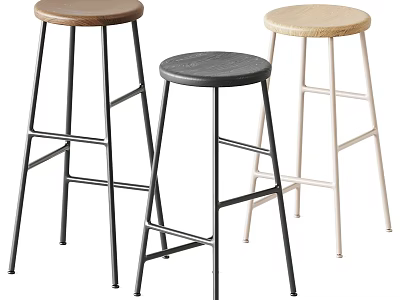 Modern Minimalist Bar Stools With Wooden Black Beige Seats And Metal Frames 3d model