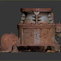 Rusty Red Industrial Equipment With Circular Top And Bolted Base Structure