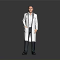 Man in White Doctor Coat With Stethoscope Standing Against Gray Background