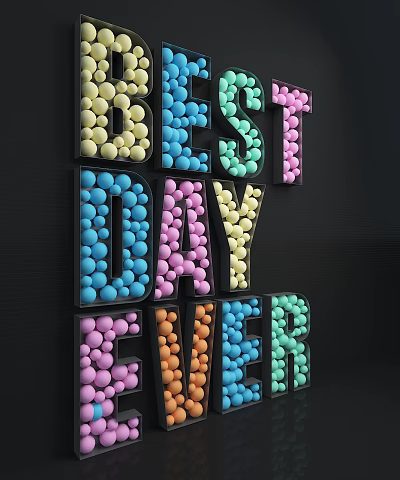 Public Facility 3D Letters Composed Of Colorful Spheres Displaying BEST DAY EVER 3d model