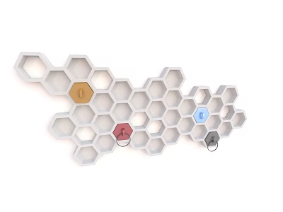 White Honeycomb Hexagon Wall Hanging With Colored Accent Compartments And Symbols 3d model