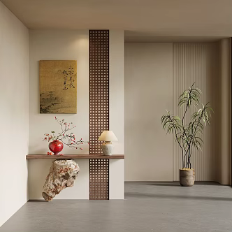 Middle style porch background porch partition 3d model