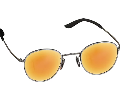 Fashionable Oval Sunglasses With Metal Frame Yellow Lenses And Black Temples 3d model