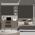 Modern Tatami Bedroom Interior With Built-in Dark Cabinets Desk Chair And Cozy Bedding
