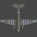 Vintage Gray Fighter Jet With Twin Propellers And Black White Striped Wings