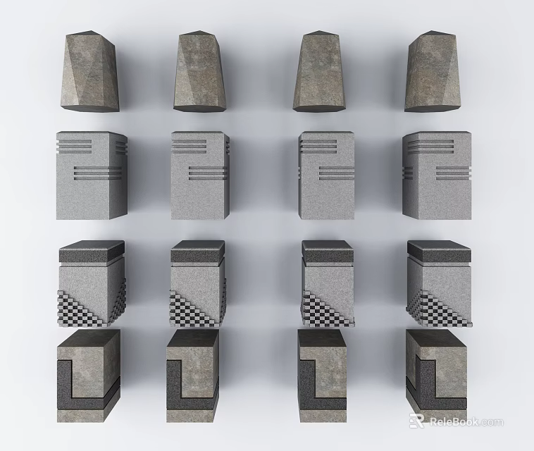 Various Concrete Road Infrastructure Elements For Traffic Safety And Boundary Marking 3d model 