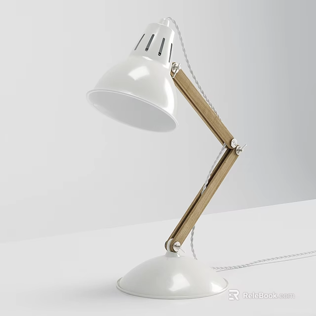 Modern White Table Lamp With Wooden Adjustable Arm And Minimalist Design 3d model 