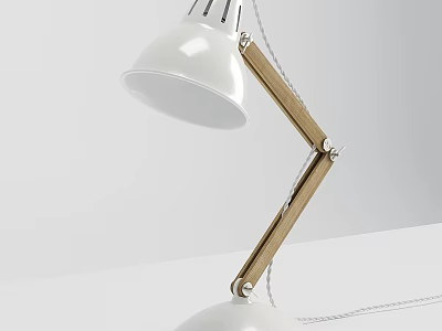 Modern White Table Lamp With Wooden Adjustable Arm And Minimalist Design 3d model