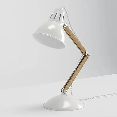 Modern White Table Lamp With Wooden Adjustable Arm And Minimalist Design 3d model